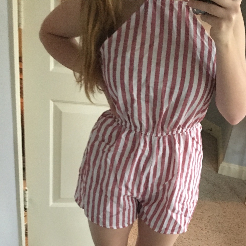 SHEIN Red Striped Romper